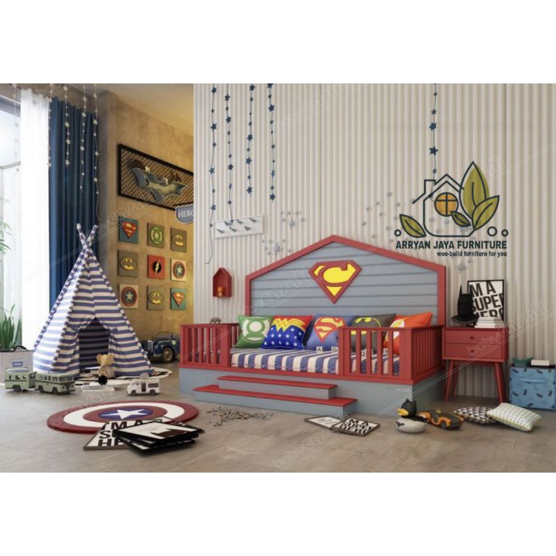 tempat tidur anak karakter superman / ranjang anak laki laki