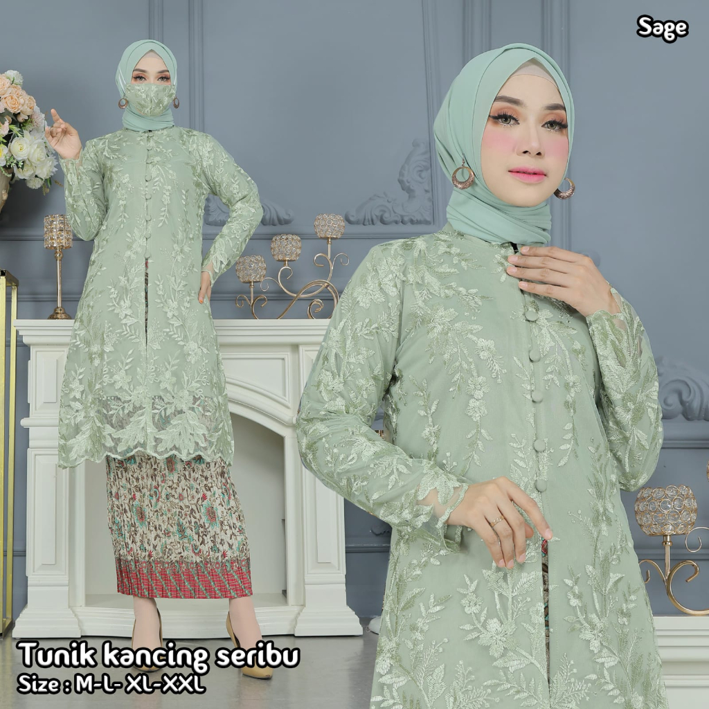 set kebaya kancing depan / kebaya tunik kancing / kebaya busui freanly / kebaya / kebaya tille / keb