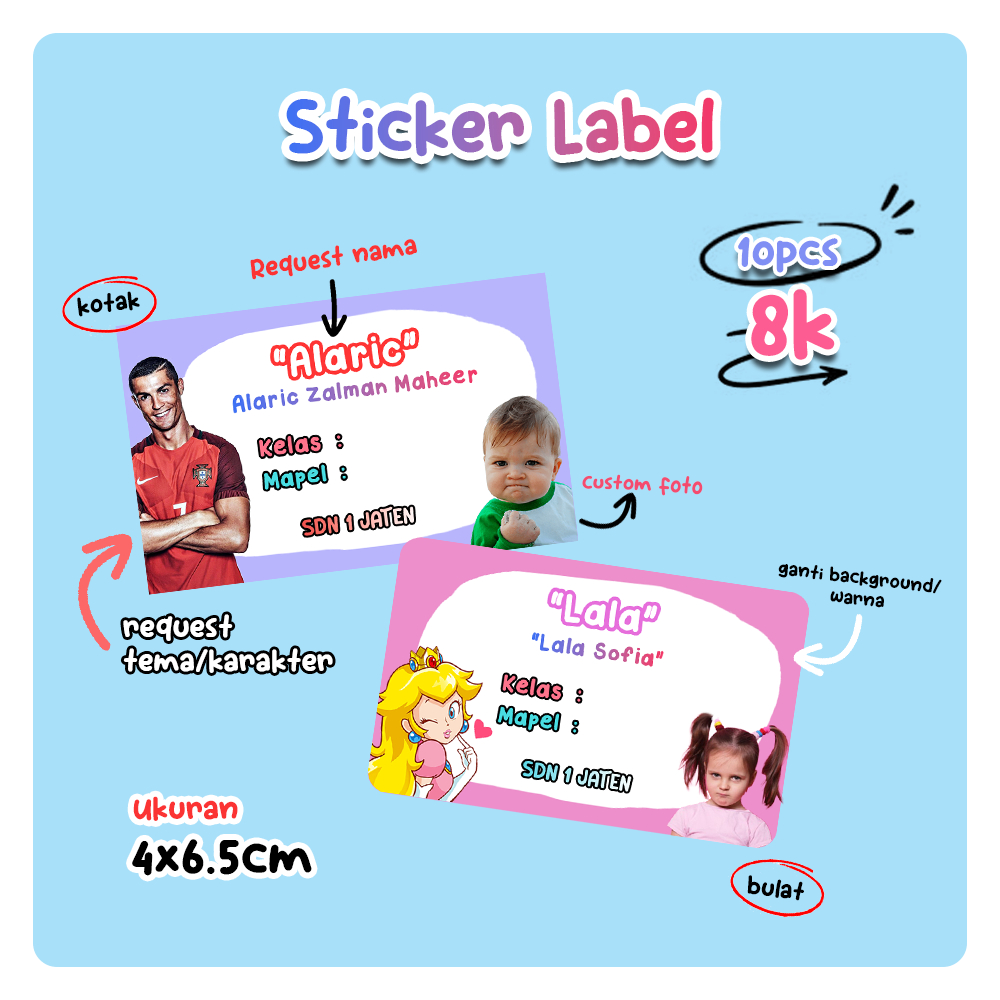 

Stiker Label Buku Mata Pelajaran Custom Order Bisa Request Nama dan Foto