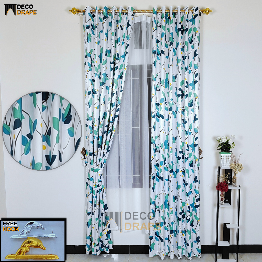 Gorden Murah Mewah Motif Daun Model Smokering Kain Satin Bridal