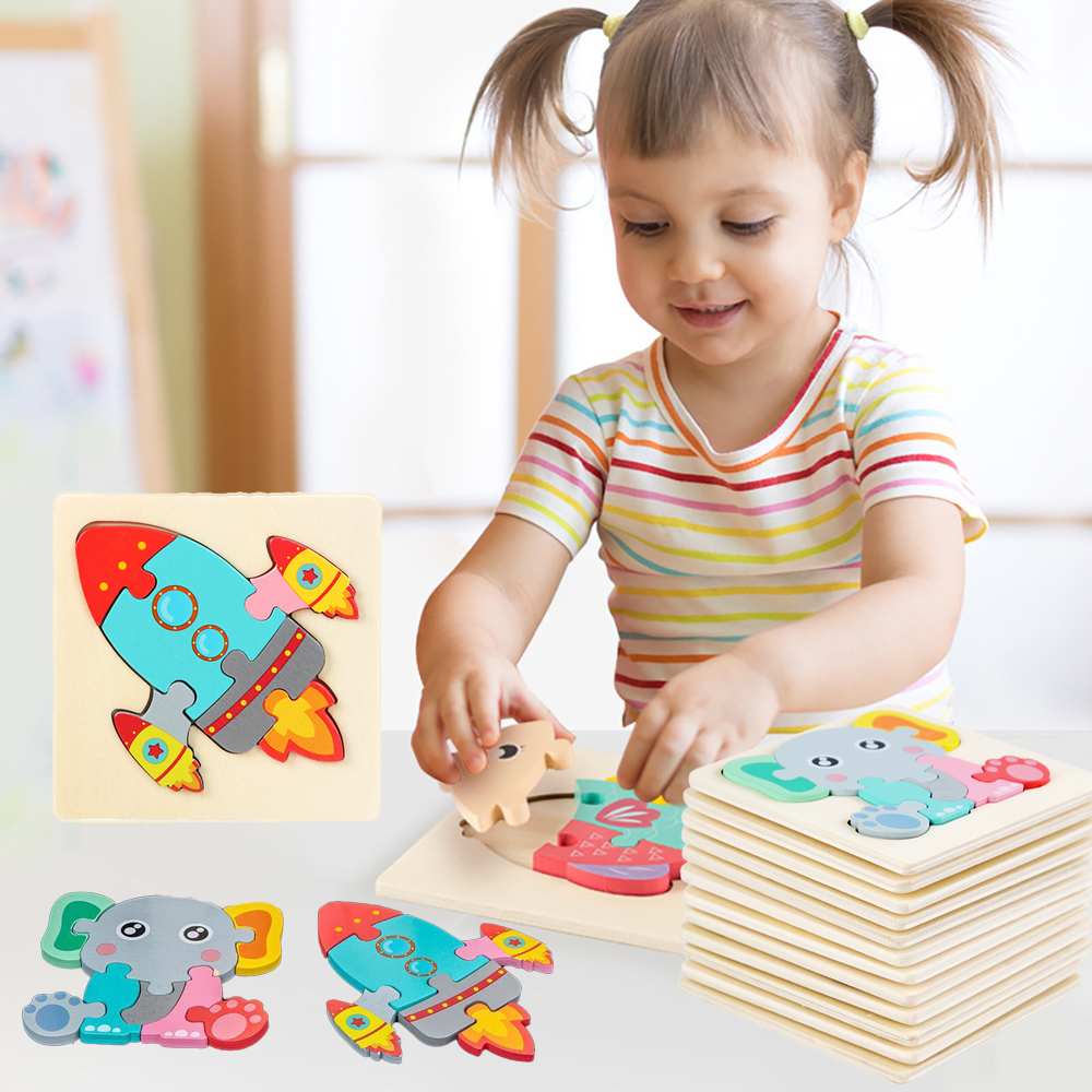 VICTOKY Puzzle 3d mainan hewan puzzel kayu transportasi mainan edukasi anak