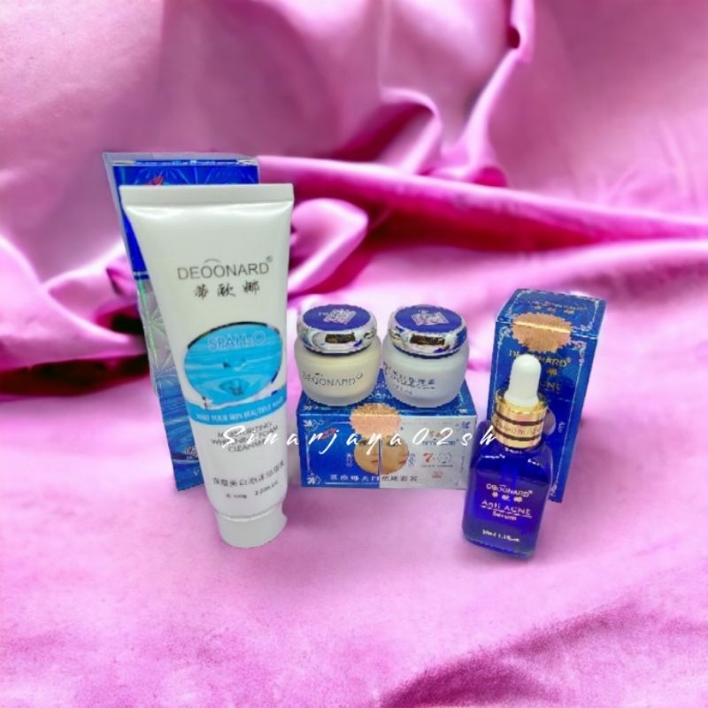 DEONARD Biru Set 4 in 1 Crem SET SM + FF facial Foam &amp; Serum Biru Anti Acne Whitening Original