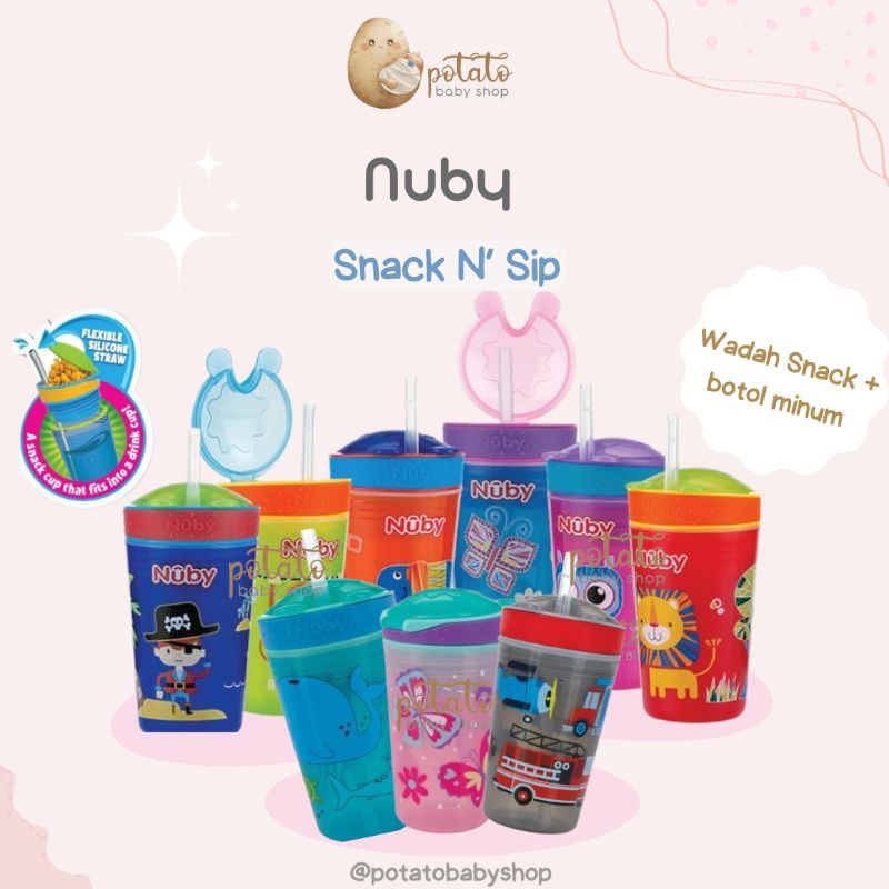 Nuby Snack N Sip Cup With Straw Cover - Botol Minum Anak 270ml