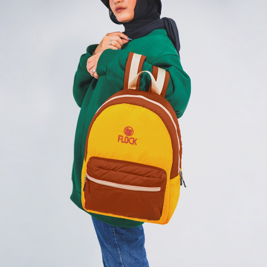 (New Product) FLOCK Tricolor Puffy Backpack - Honey