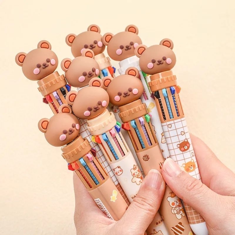 

Pulpen 10 Warna Pena Motih Beruang Pulpen Karakter Teddy Bear