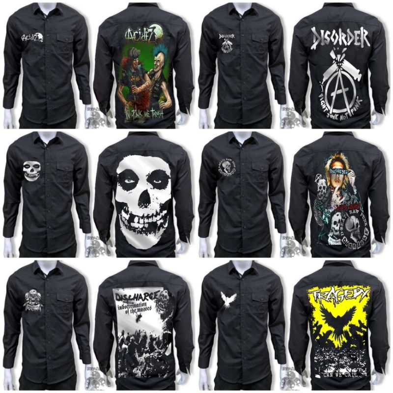 kemeja panjang,kemeja band,kemeja hitam panjang kemeja band punk,kemeja costum tengkorak,kemeja pria