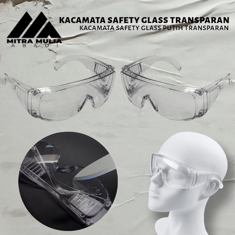 Kacamata safety glass putih transparan