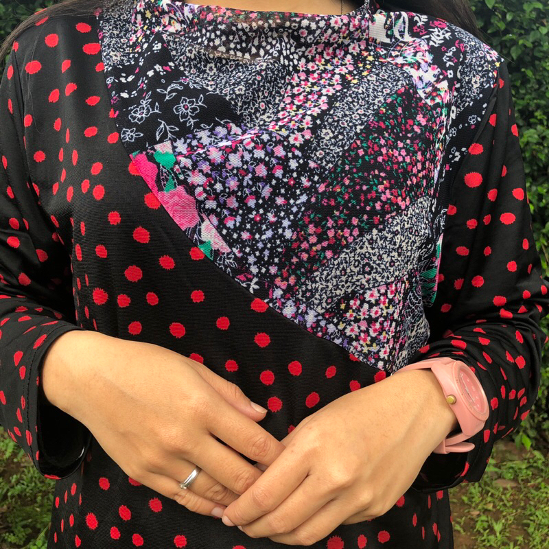 Hitam Polka Mawar - Blouse Wanita - Atasan Dual Motif