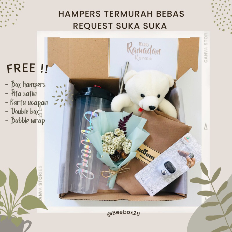 

HAMPERS KADO HADIAH CEWEK PACAR ULTAH ANNNIVE GRADUATION BINGKISAN IDUL FITRI REUSABLE CUP BUKET MINI HIJAB BELLASQUARE