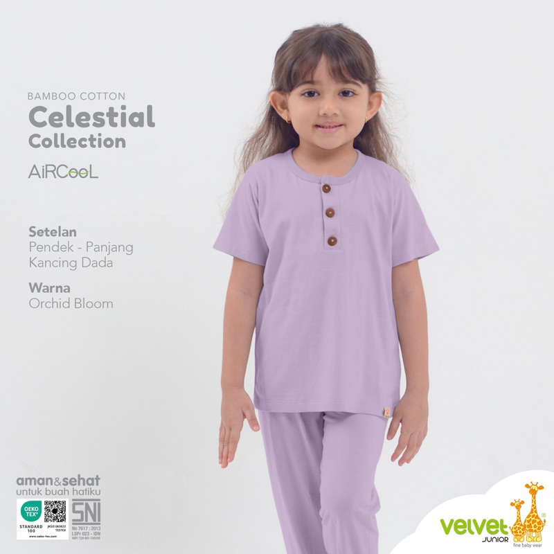 Velvet Junior AirCool Setelan Pendek Celana Panjang ( Kancing Dada ) Celestial Series-Piyama Anak