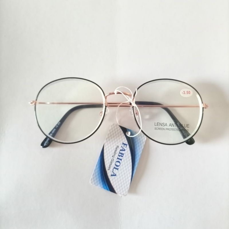 KACAMATA MINUS OVAL FRAME BESI ANTI RADIASI GOLD LIST BLACK UNISEX