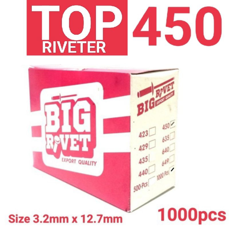 Paku Rivet TOP RIVETER 450 Warna:Hitam/Coklat/Putih size 3.2mmx12.7mm(1000pcs)