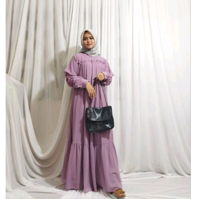 Zaja - Baju Gamis Amanda Ceruty Babydoll Payet Manual Busana Muslim Perempuan Dewasa Terbaru Desain Cantik &amp; Elegant Fashion Muslimah Kekinian Rempel Dada + Payet Mewah Baju Seragam Pengajian Ibu Cantik