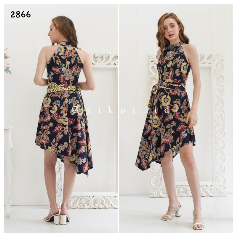 Sleeveless dress batik wanita modern / gaun pesta batik wanita modern / dres batik katun 2866