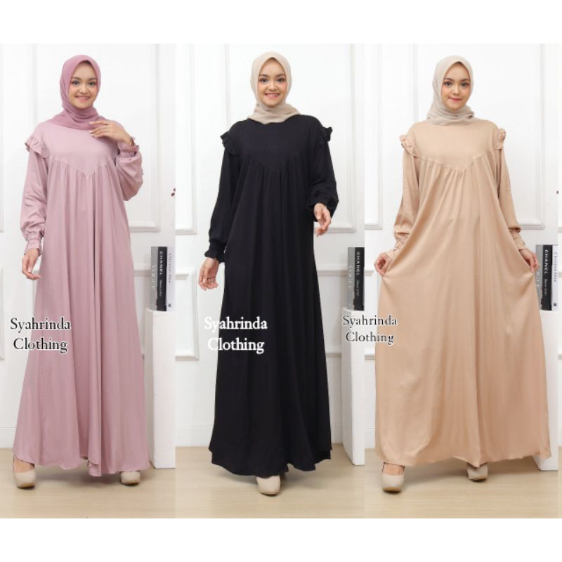 Gamis Polos Twill Rayon Premium Baju Long Dress Wanita Hijab Fashion