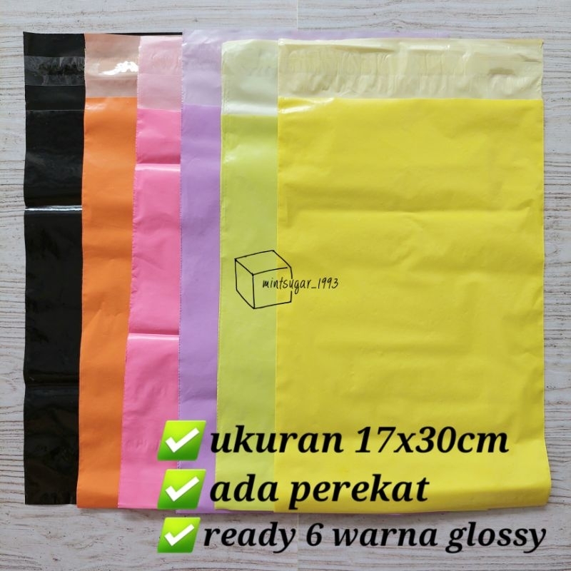 Plastik Polymailer / Packing 17x30cm satuan / ecer ( 17 x 30 cm polimailer online shop olshop ungu kuning hijau oren hitam pink )