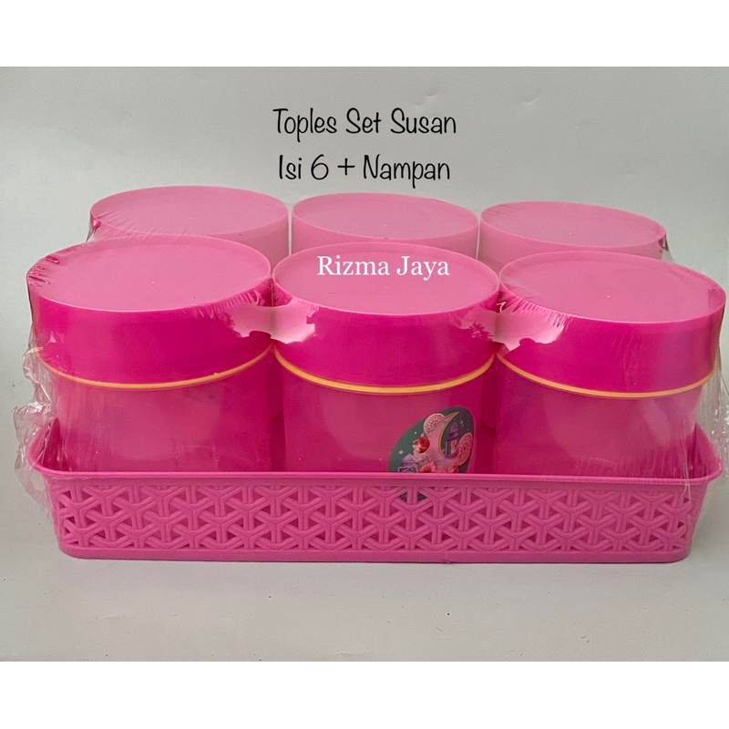 Toples Set Jajan Snack Lebaran Kecil Plastik Warna Isi 6 + Nampan Sakura Susan