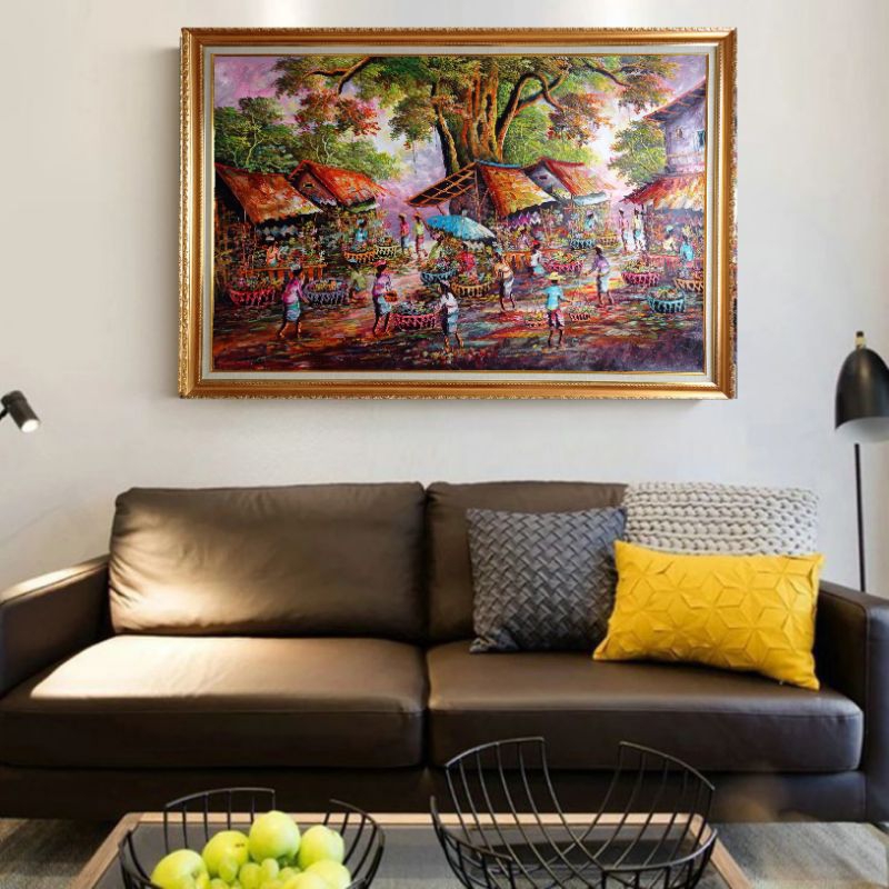 lukisan pasar tradisional bali 135×85cm (lukisan bali)