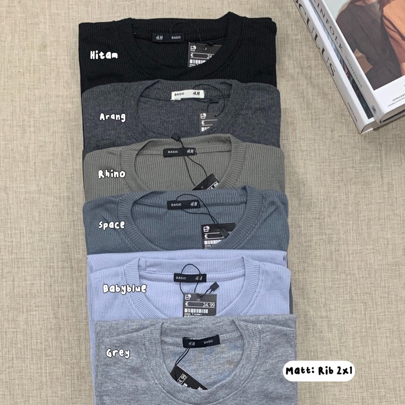Dwistuff Basic Tee Kaos Lengan Panjang Polos Motif Salur Rib Waffle Knit
