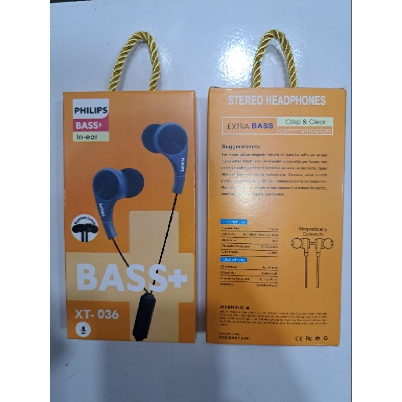 HF HEADSET PHILIPS XT-036 STEREO EARPHONE HIGH PERFORMANCE IN-EAR EARPHONES HI-RES AUDIO COMPATIBLE WITH ALL MOBILE PHONES, MUSIC PLAYERS, PORTABLE GAMING DEVICES, AND COMPUTERS, MEREK TIDAK ADA MEREK, TIPE KONEKSI KABEL, XTRA BASS JACK EARPHONE