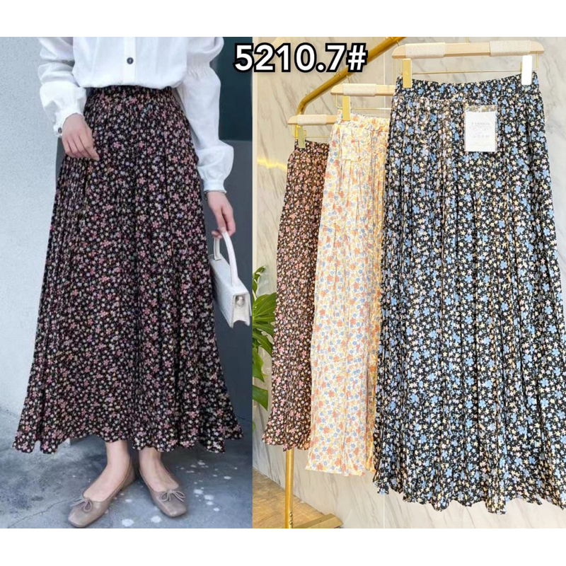 Maxi Korean Chiffon Umbrella Flower Pleated Skirt Import Premium ( Rok Prisket Bunga Payung )