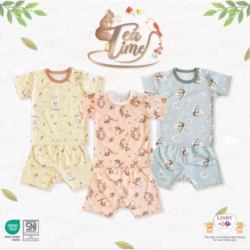 Libby - 3 Stel Setelan Kancing Pundak Pendek (Tea Time)