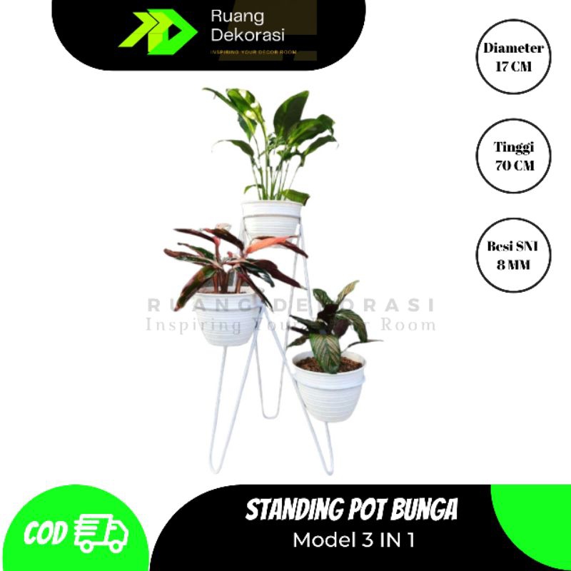 Standing Pot Bunga Besi Termurah Rak Bunga Besi Minimalis 3 Pot Rak Pot Bunga Standing Pot Bunga 3 i