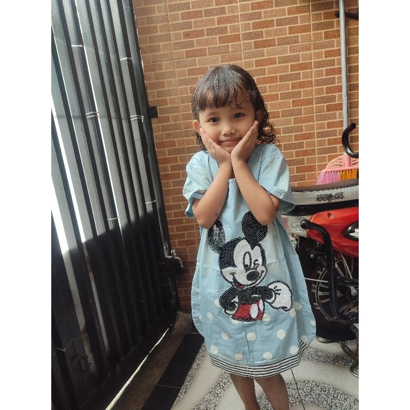 Dress anak import Mickey Mouse blue jeans