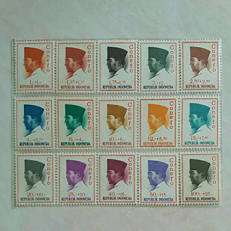 

(AB) Perangko Indonesia 1965 Soekarno CONEFO Set Lengkap 15 pcs Mint