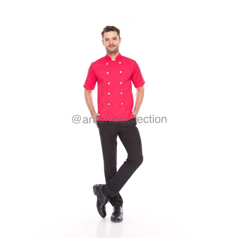 Baju Koki / Chef Jacket Pink Lengan Pendek