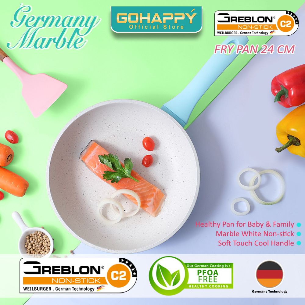 Panci Fry Pan Tosca Gohappy Germany Marble Wajan penggorengan glowpan GHG75 Frying pan white anti lengket