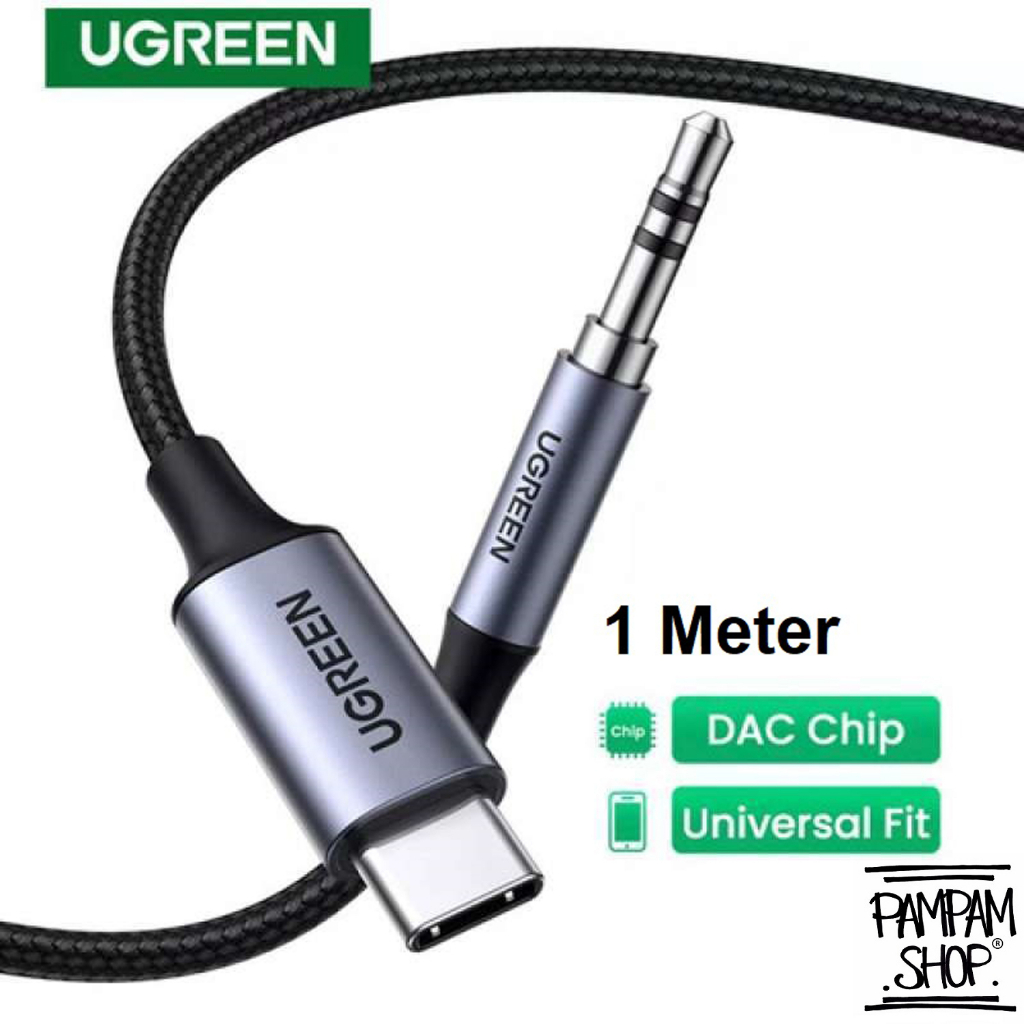 UGREEN ORIGINAL Kabel Converter TYPE C Male to AUX 3.5mm Male DAC 1M 1 Meter Jack Audio Adaptor Adapter Splitter Ori