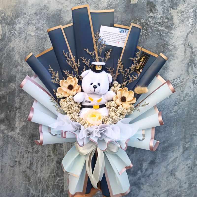 Bouquet Boneka TNI AL & Bunga Kering Pelantikan Wisuda Profesi