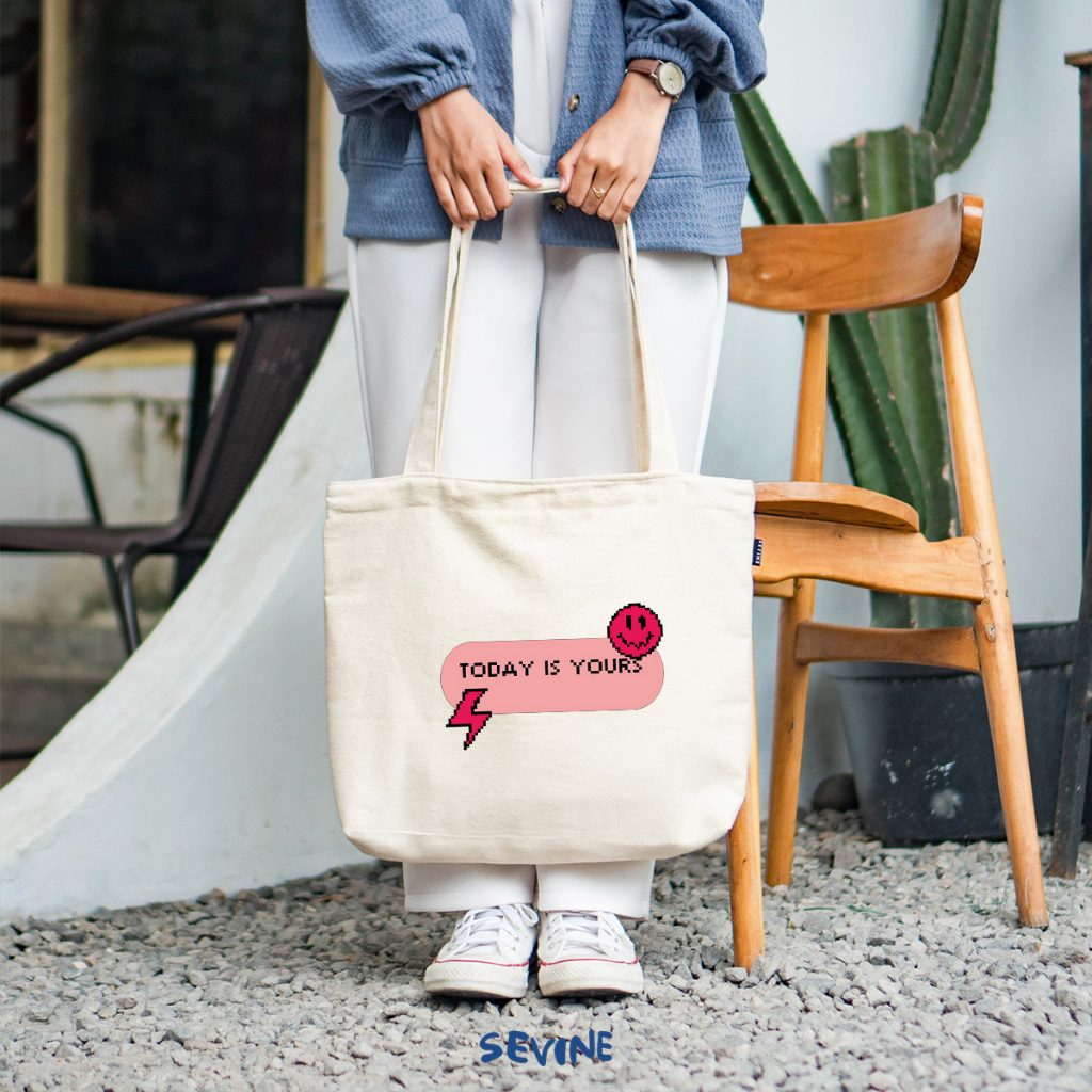 Sevine Tote Bag Kanvas Emily Resleting Kantong Tas Wanita Sekolah Kuliah Fashion Hangout Totebag Kerja Aesthetic - JF