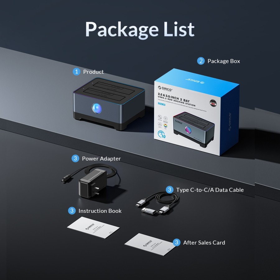 Docking ssd hdd orico 2 bay Slot 3.5&quot; 2.5&quot; sata type-c usb 3.2 10Gbps clone offline RGB 5528c3-c 5528-c3 - hard disk drive dock 2.5 3.5 sata3