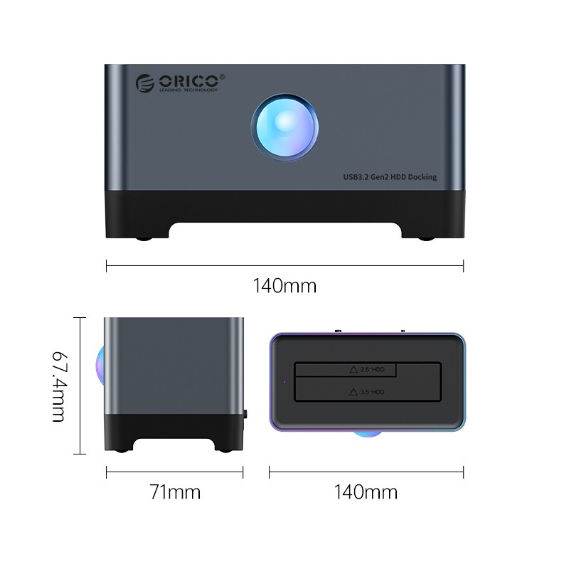 Docking ssd hdd orico 1 bay Slot 3.5&quot; 2.5&quot; sata type-c usb 3.2 10Gbps RGB 5518c3 5518-c3 - hard disk drive dock 2.5 3.5 sata3