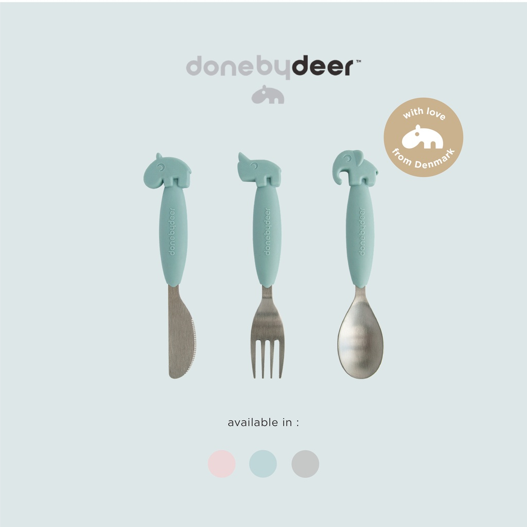 Done by Deer YummyPlus Easygrip Cutlery Set Deer friends - Sendok Makan Anak - Silicone Spoon - Kids Spoon - Toddler Spoon - Sendok MPASI - Sendok Premium - Set Sendok Garpu Pisau Anak - Pisau Anak