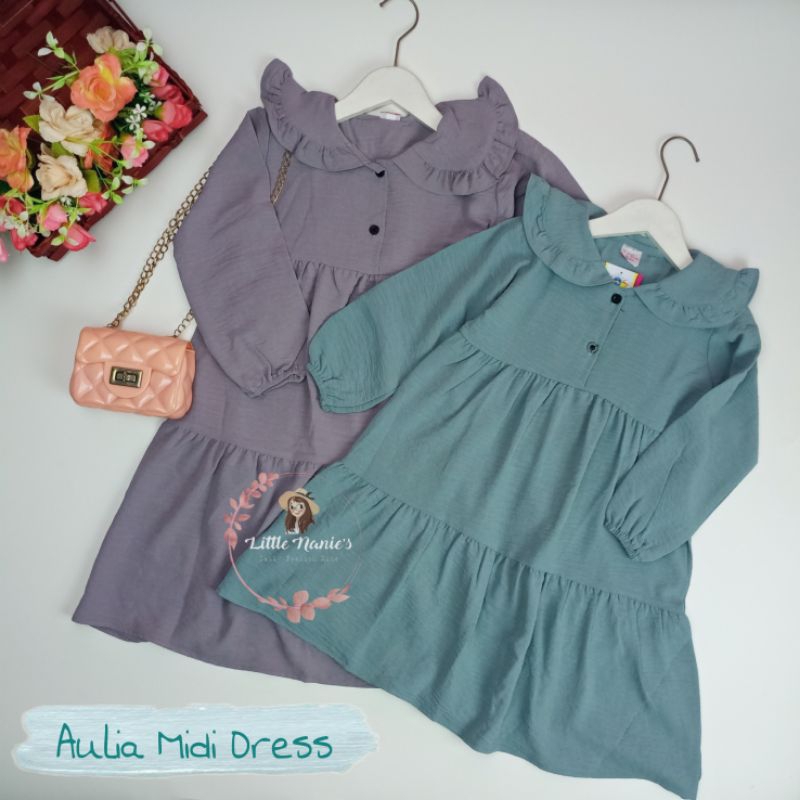 Aulia - midi dress crinkle anak perempuan 1 2 3 4 5 tahun model terbaru / gamis polos anak balita pe