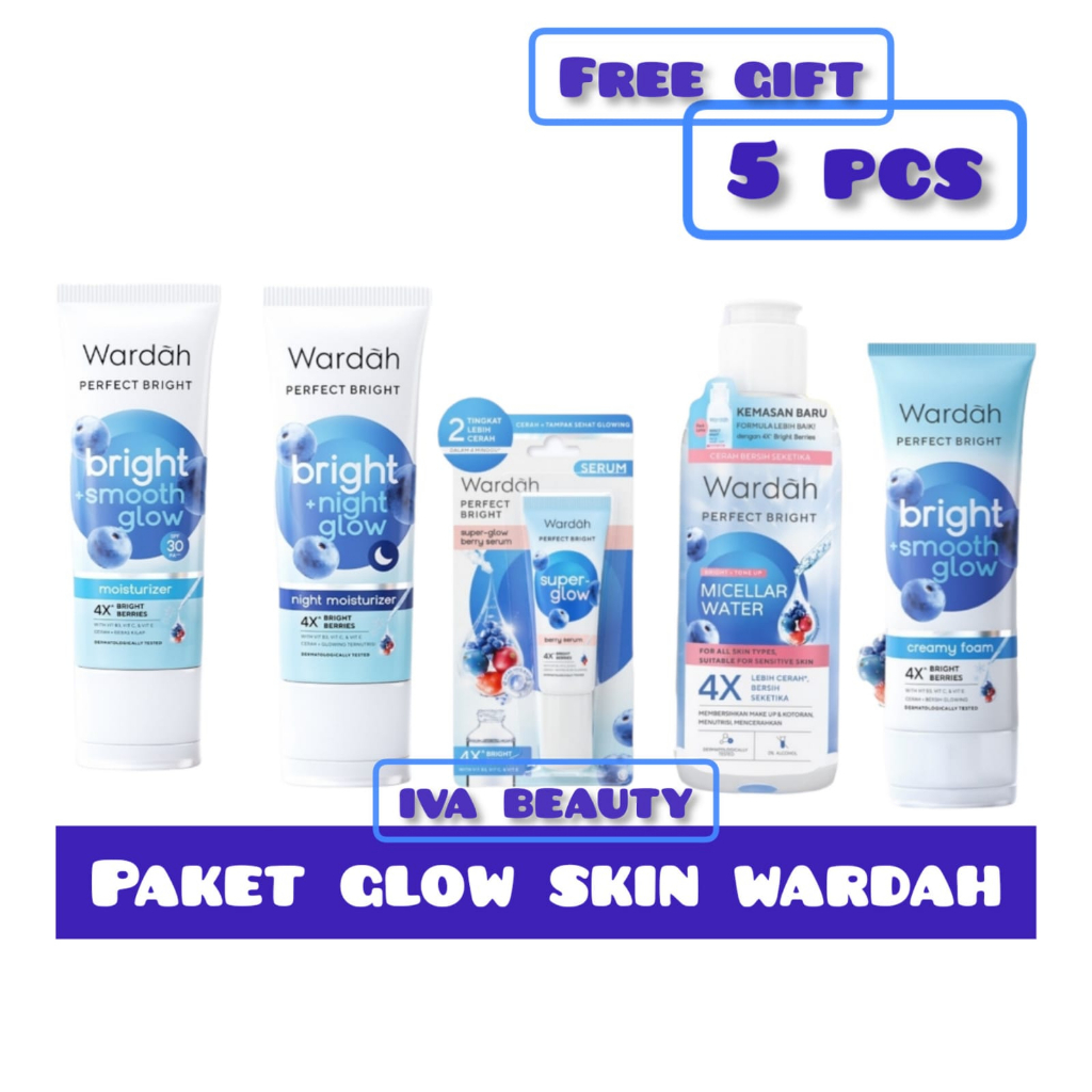 IVA BEAUTY PAKET GLOWING WARDAH PERFECT NORMAL - KERING - DRY SKIN 5PCS MICELLAR 100ML + SMOOTH GLOW