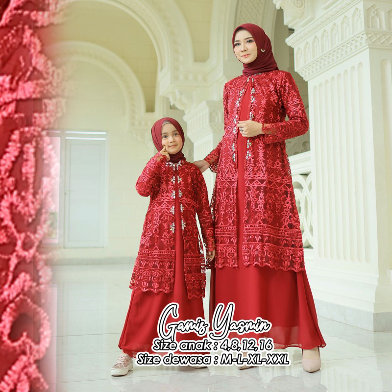 Permata Olshop / Couple Gamis Yasmin / Kebaya Couple Ibu dan Anak Perempuan / Kebaya Gamis Modern / Gamis Pesta Mewah / Gamis Kebaya Couple / Kebaya Gamis Anak