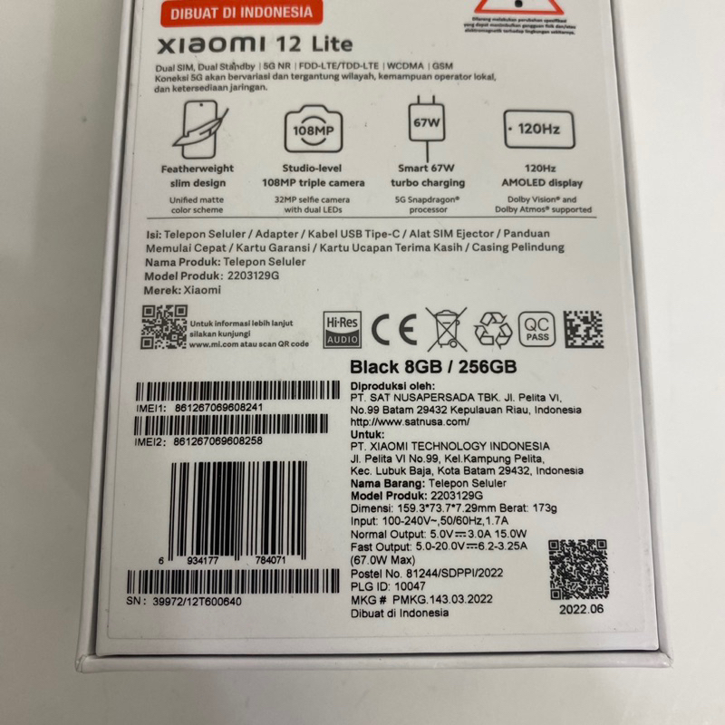 xiaomi 12 lite 8/256g Resmi