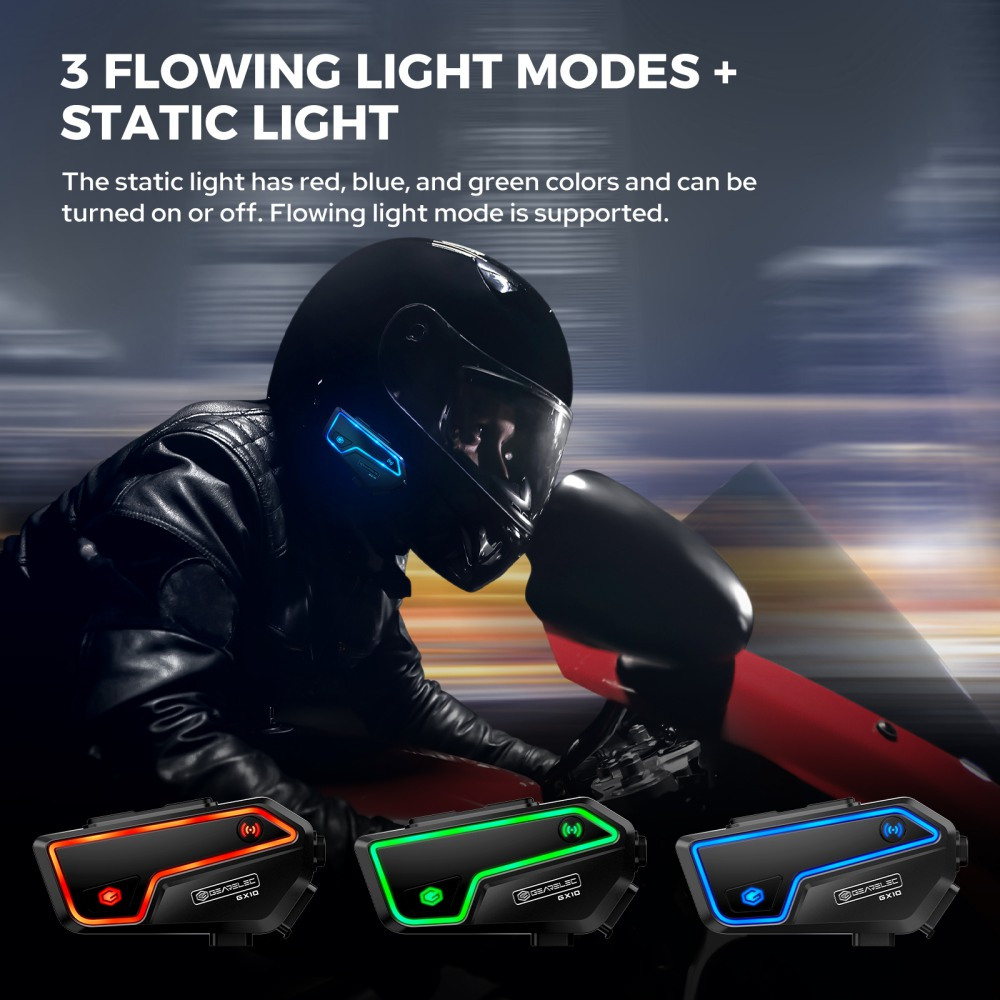 GEARELEC GX10 Bluetooth 5.2 Helm Sepeda Motor Sistem Interkom 10 Pengendara IP67 Tahan Air Nirkabel BT Interphone Headset dengan FM Radio Berbagi Musik