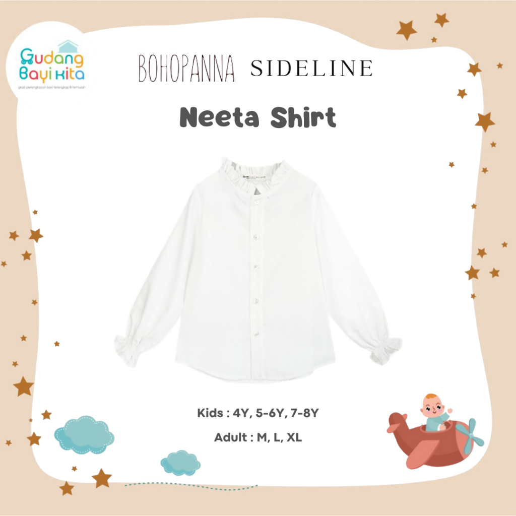 Bohopanna X Sideline Neeta Shirt - Blouse Anak & Dewasa - Kemeja Putih Lengan Panjang Anak & Dewasa