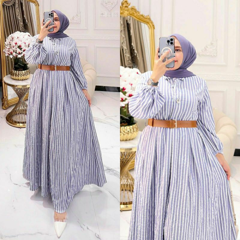 Mimosa Dress, GAMIS LEBARAN CANTIK MODIS FIT XXL LD 110 BAHAN CRINCLE AIRFLOW PREMIUM KANCING BUSUI TERMURAH TERLARIS OOTD KEKINIAN