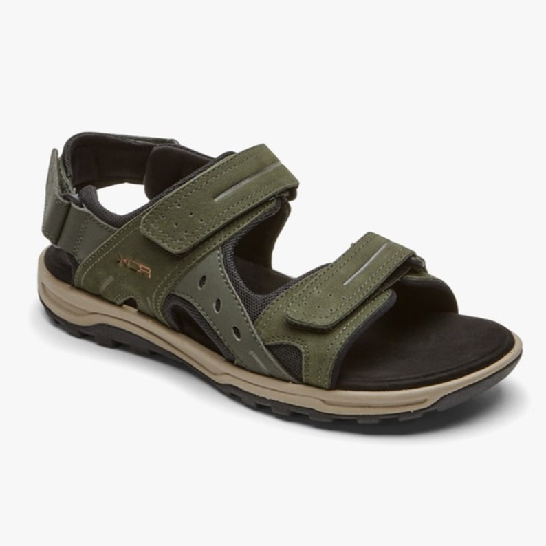 Sandal ROCKPORT Mens XCS Trail Technique Leather Adjustable Casual Sandal Gunung Olive Green ORIGINA