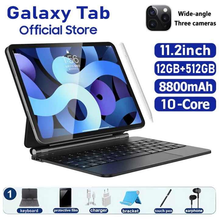 Tablet baru 11.2inch?12GB+512GB?Galaxy tab untuk pembelajaran dan hiburan kantor ultra tipis SiM/WiFi tab Komputer tablet murah Tablet Android r