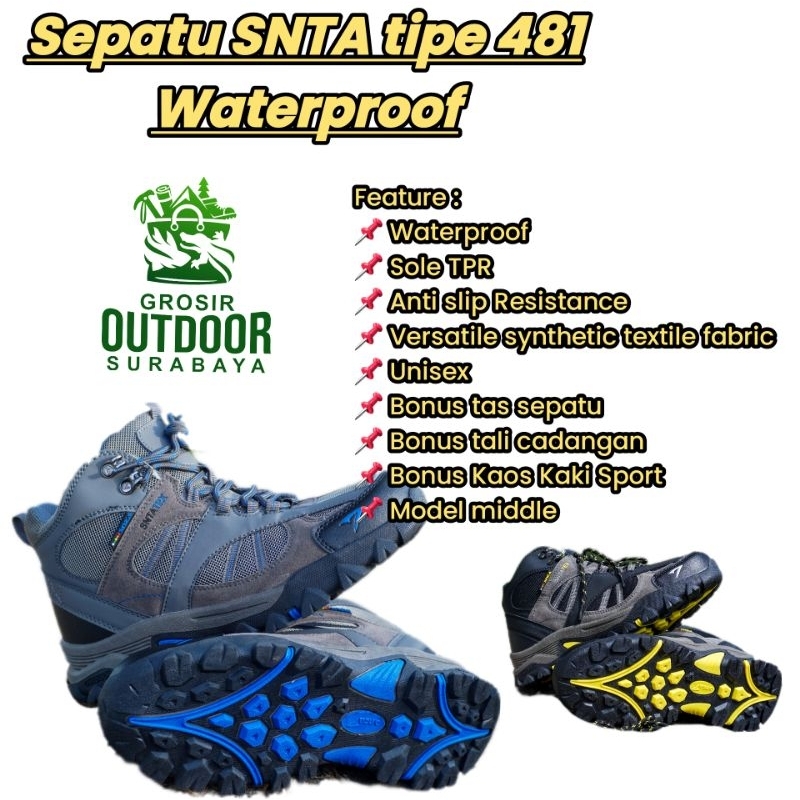 sepatu SNTA 481 Black Semi Waterproof Bonus Kaos kaki Sport dan Tali Cadangan Sepasang / sepatu hiki