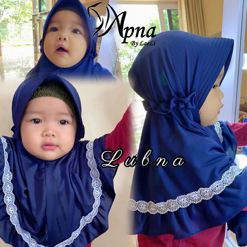 Bergo Anak Pet Renda Jilbab Anak Lubna Usia 1- 3 Tahun Kerudung Hijab Anak Bayi Bahan Jersey Balon Lembut Adem Nyaman Dipakai