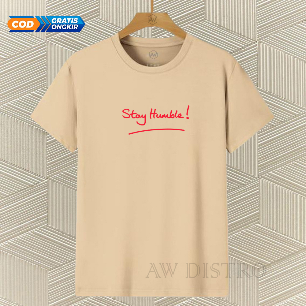 COD Baju Kaos Distro Stay Humble Text Merah Premium Quality Lengan Pendek