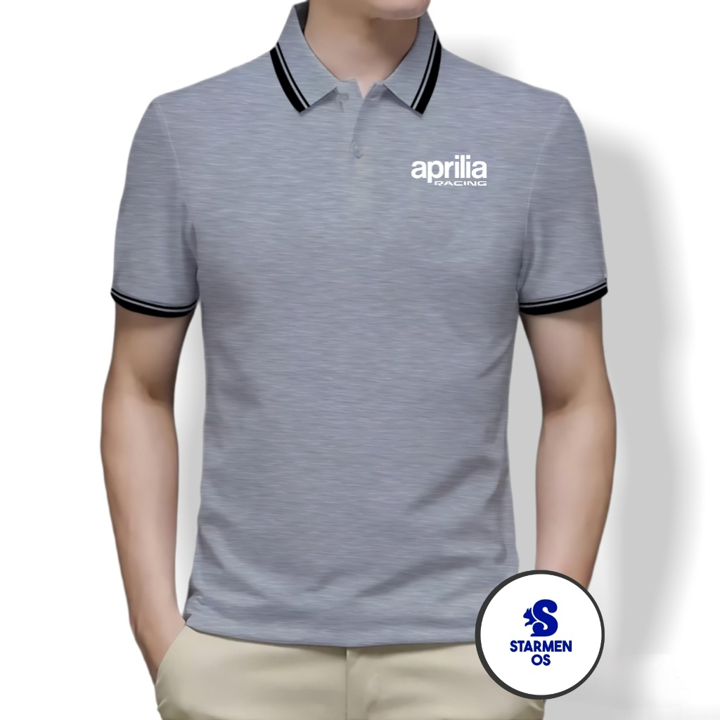 Kaos Polo Shirt Pria Kerah List Putih APRlLIA RACING